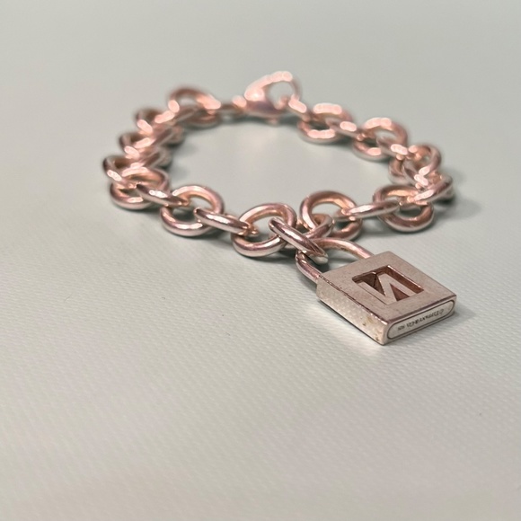 Tiffany & Co Sterling Silver Charm Bracelet with Letter N Padlock Charm - Picture 12 of 14